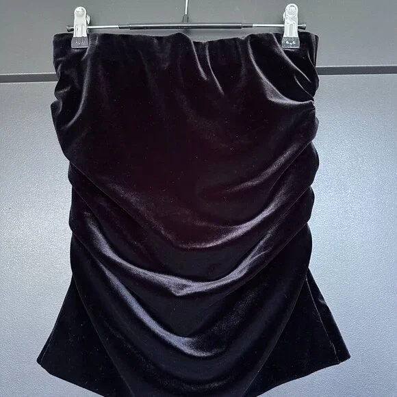 NWT | The Kooples | Black Velvet | Ruched Mini Skirt - Picture 5 of 10